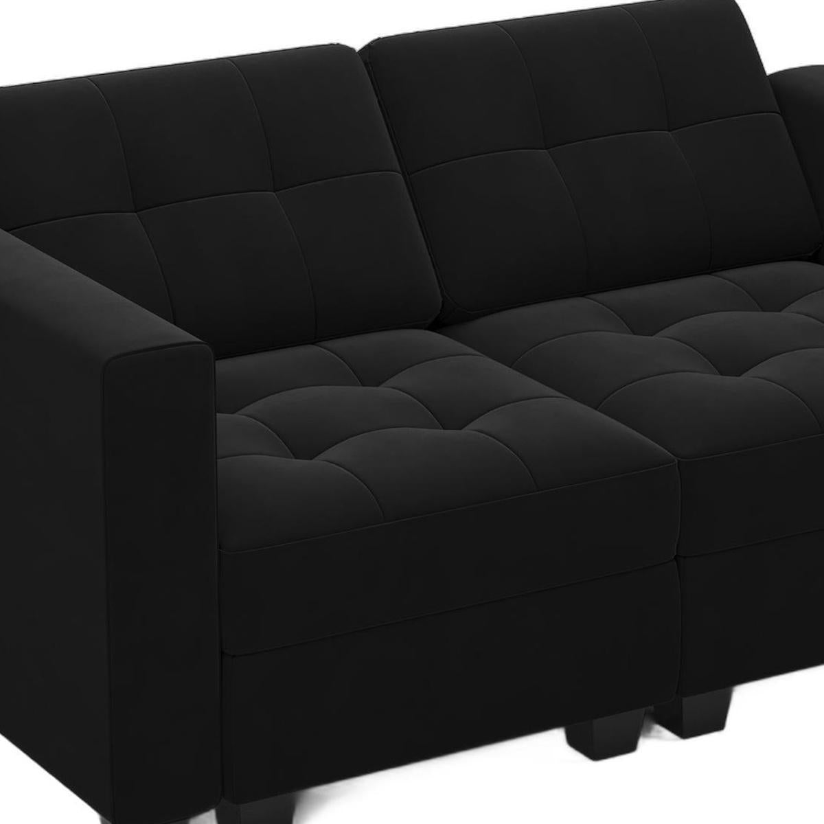 64" Black Velvet Modular Loveseat With Storage