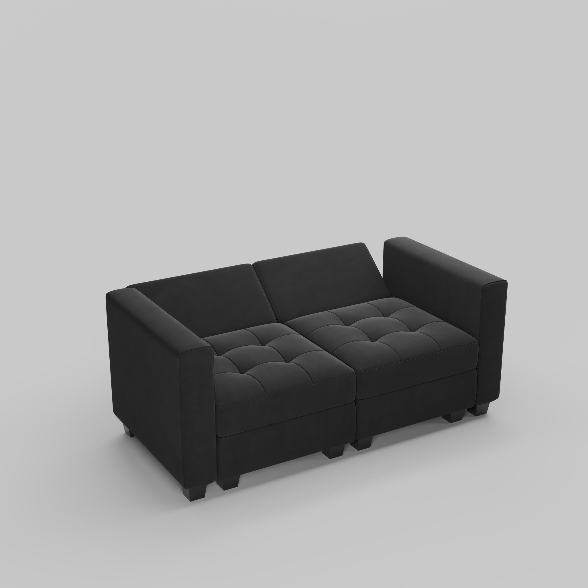 64" Black Velvet Modular Loveseat With Storage