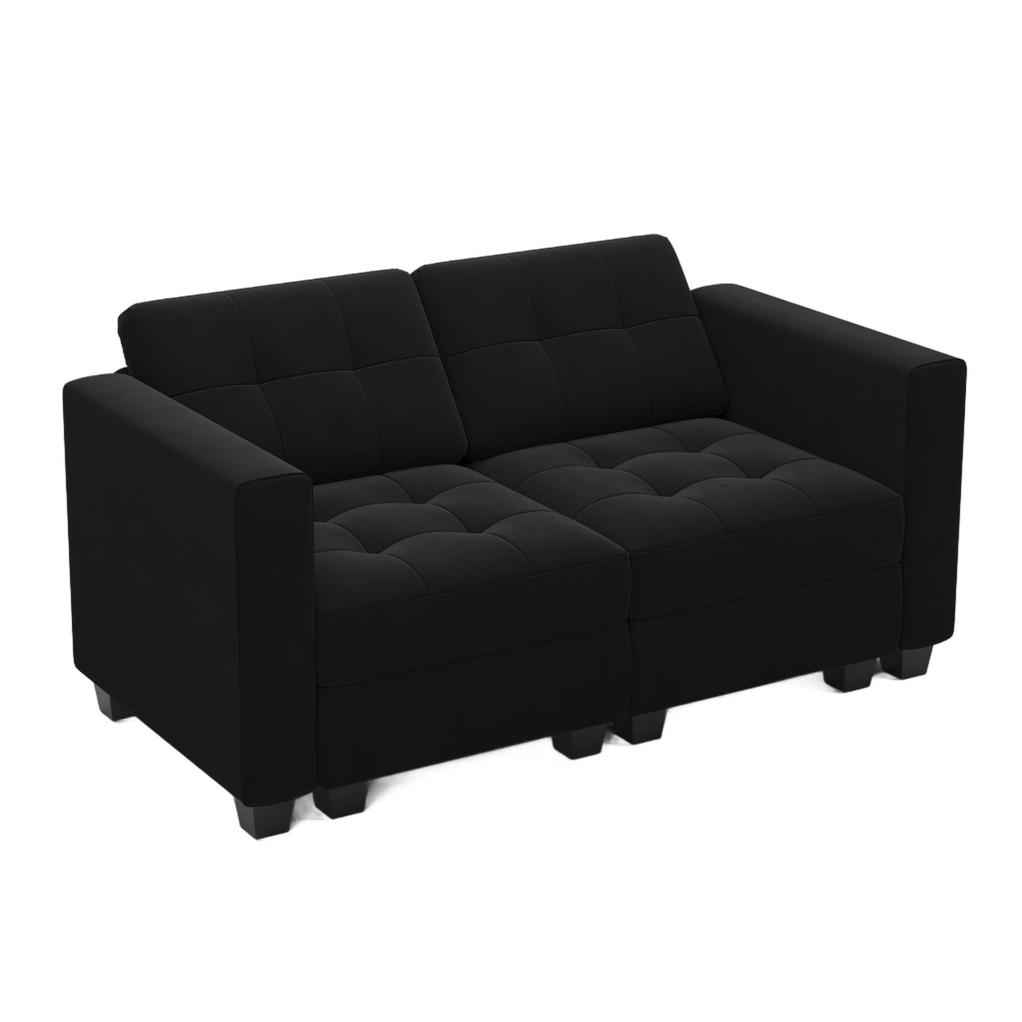 64" Black Velvet Modular Loveseat With Storage