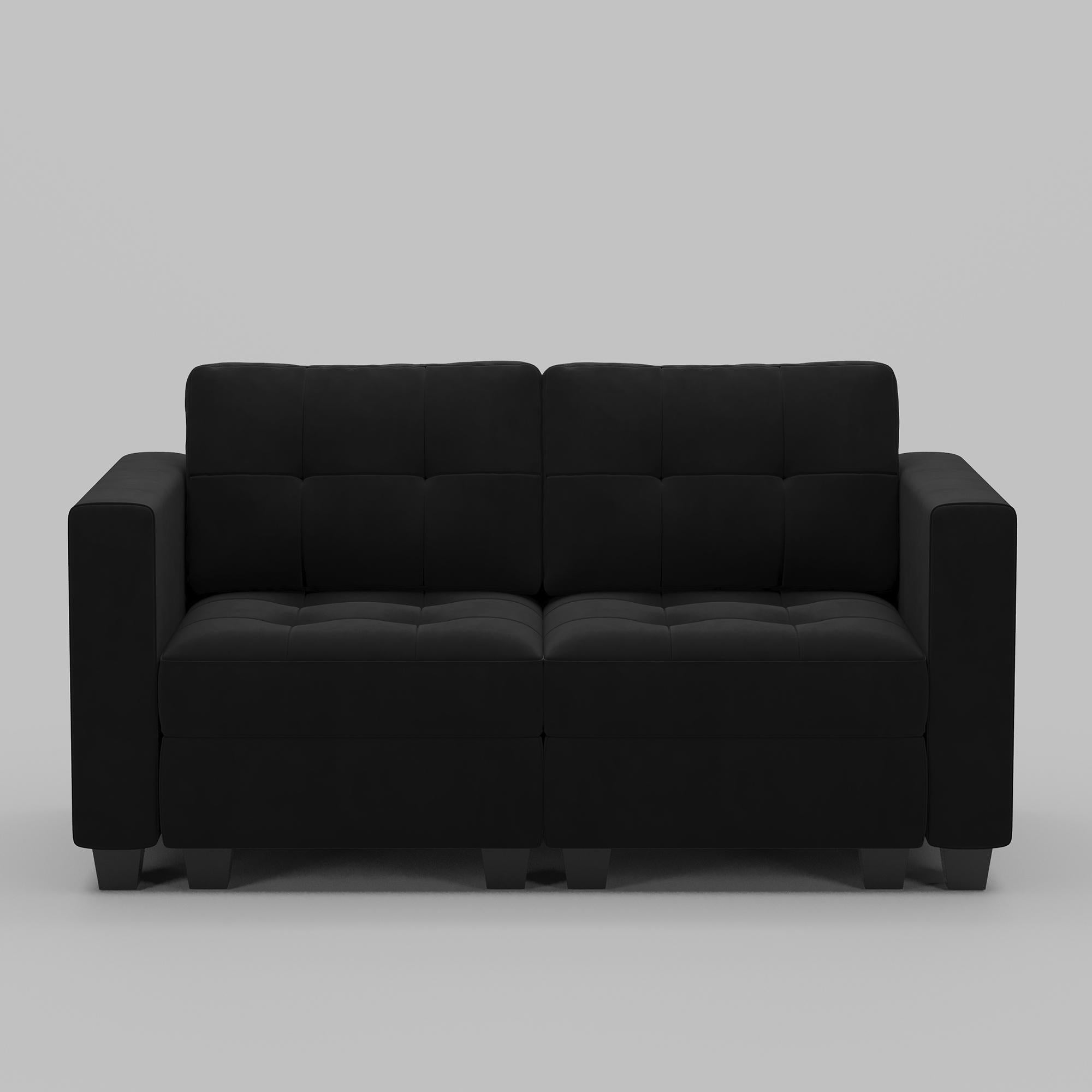 64" Black Velvet Modular Loveseat With Storage
