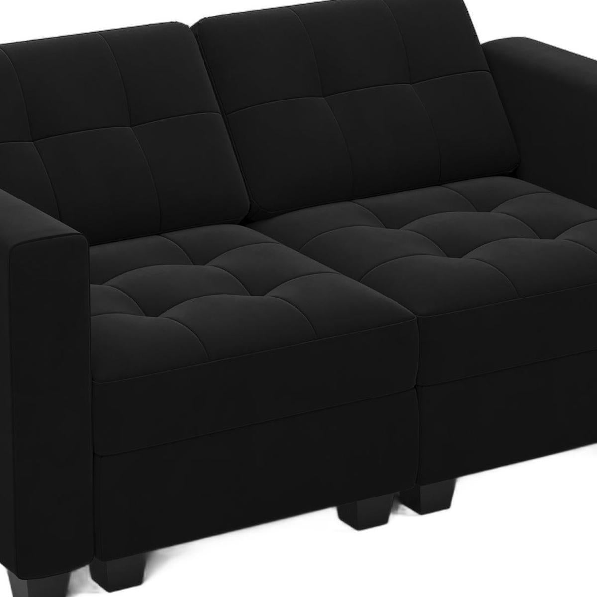 64" Black Velvet Modular Loveseat With Storage