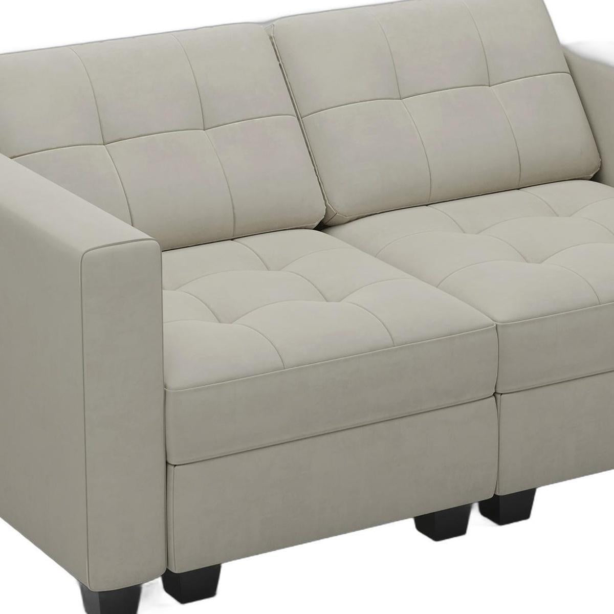 64" Beige And Black Velvet Modular Loveseat With Storage