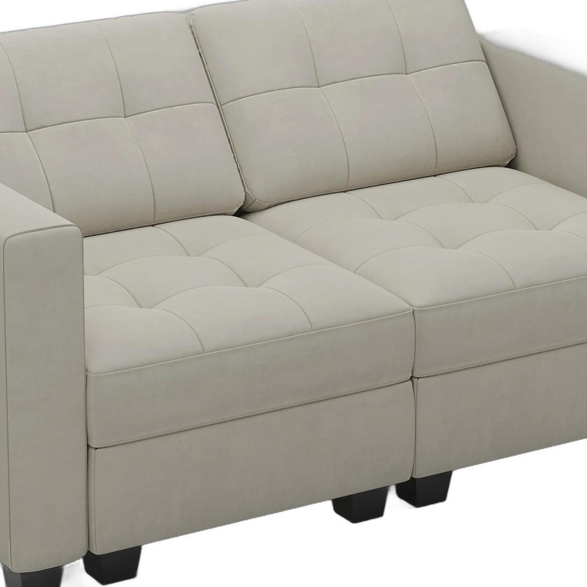 64" Beige And Black Velvet Modular Loveseat With Storage
