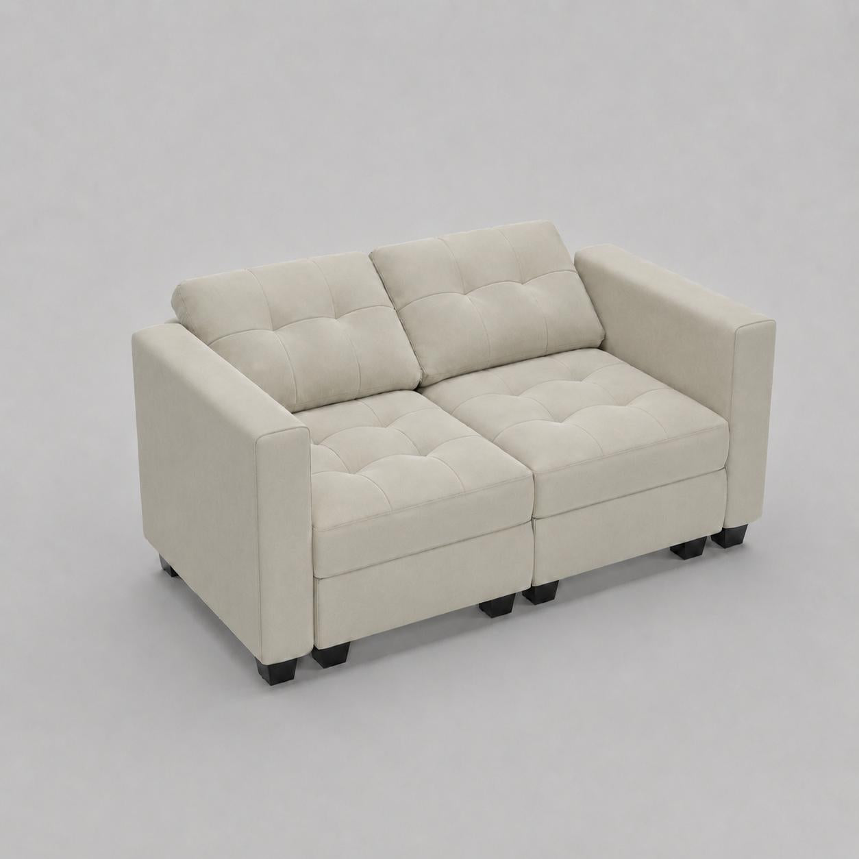 64" Beige And Black Velvet Modular Loveseat With Storage