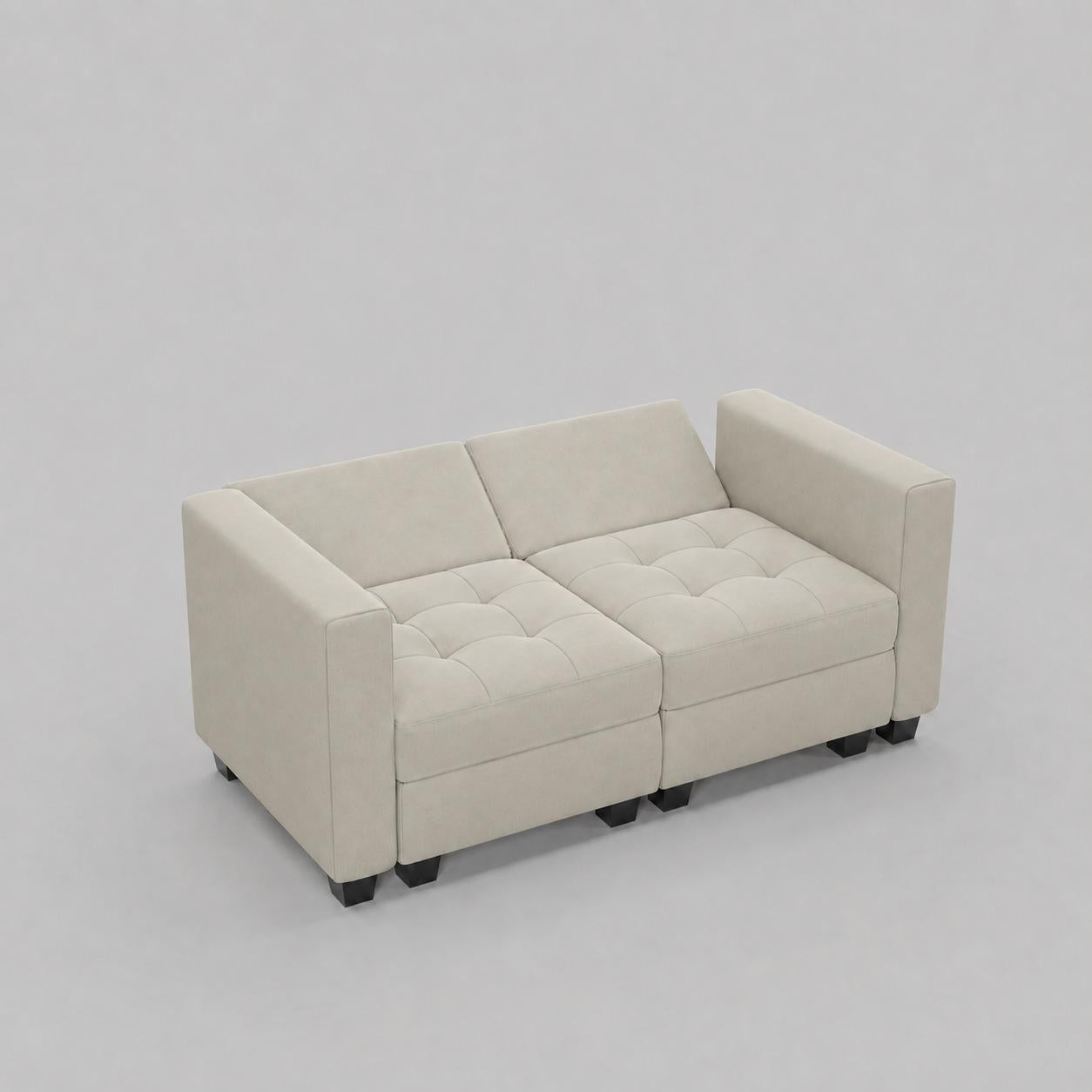 64" Beige And Black Velvet Modular Loveseat With Storage