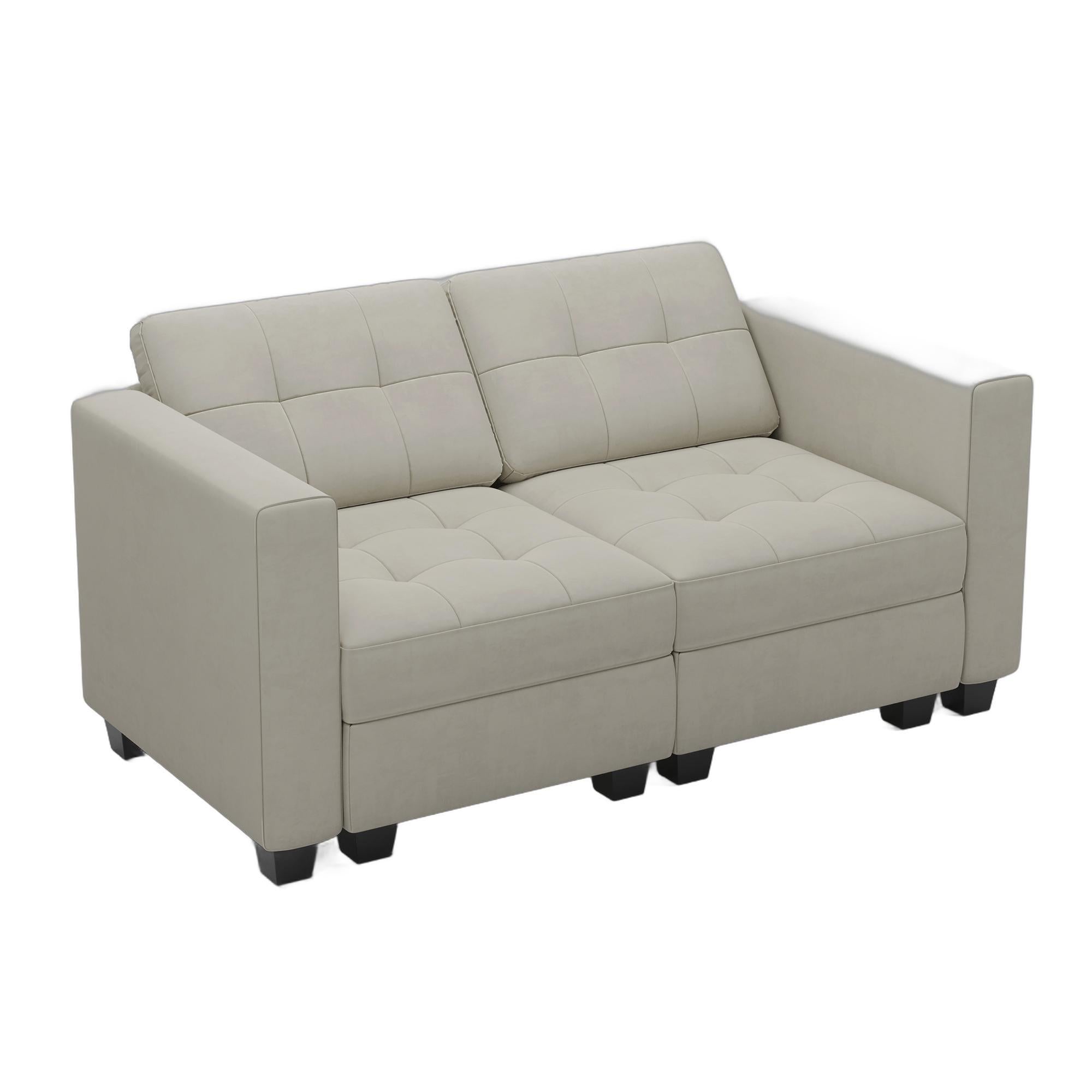64" Beige And Black Velvet Modular Loveseat With Storage