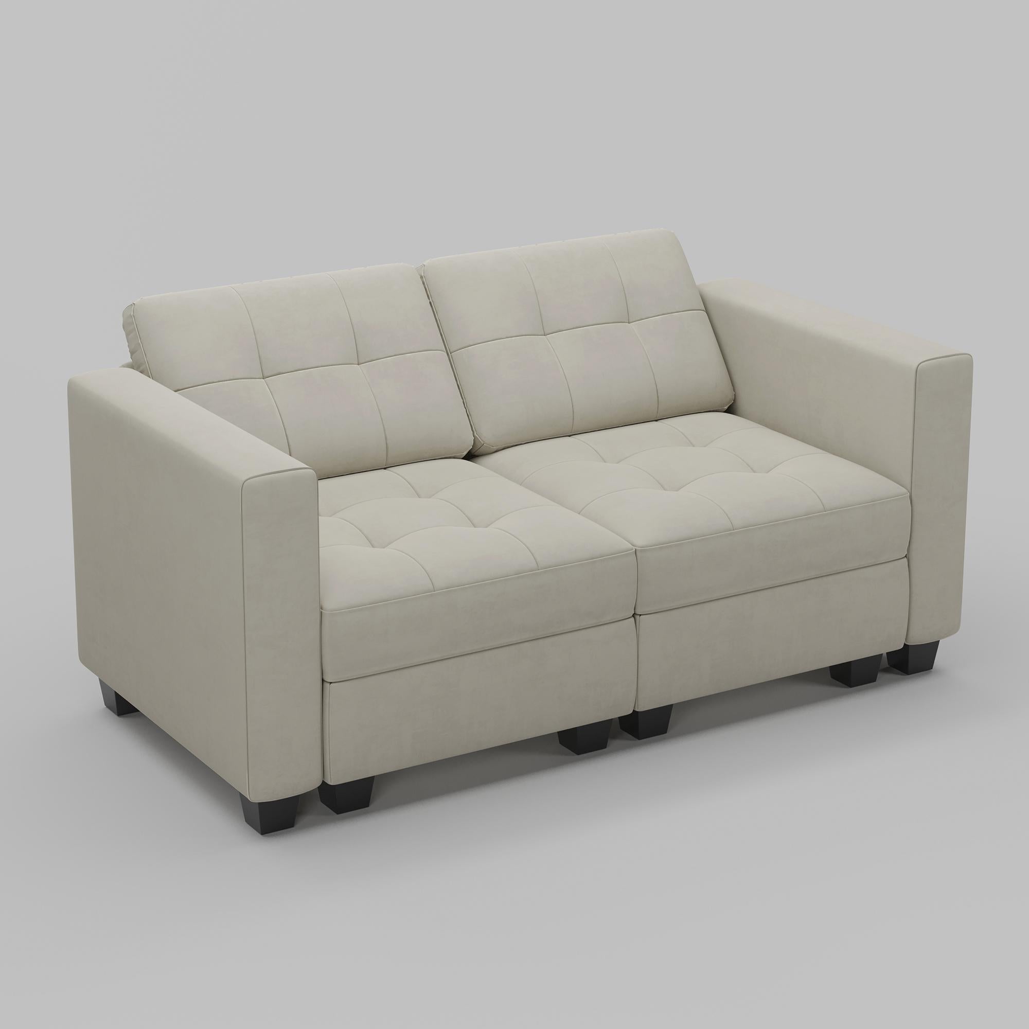 64" Beige And Black Velvet Modular Loveseat With Storage