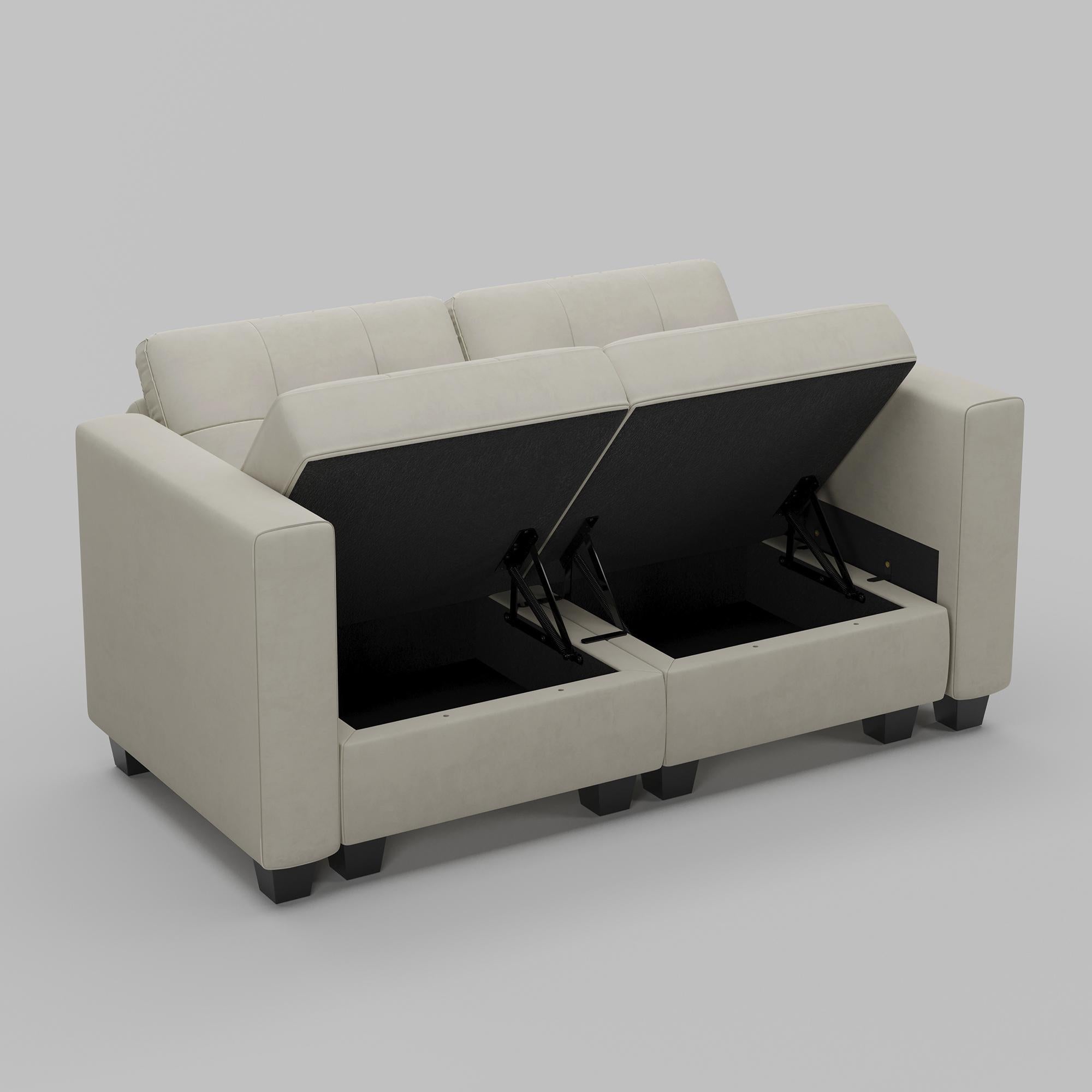 64" Beige And Black Velvet Modular Loveseat With Storage