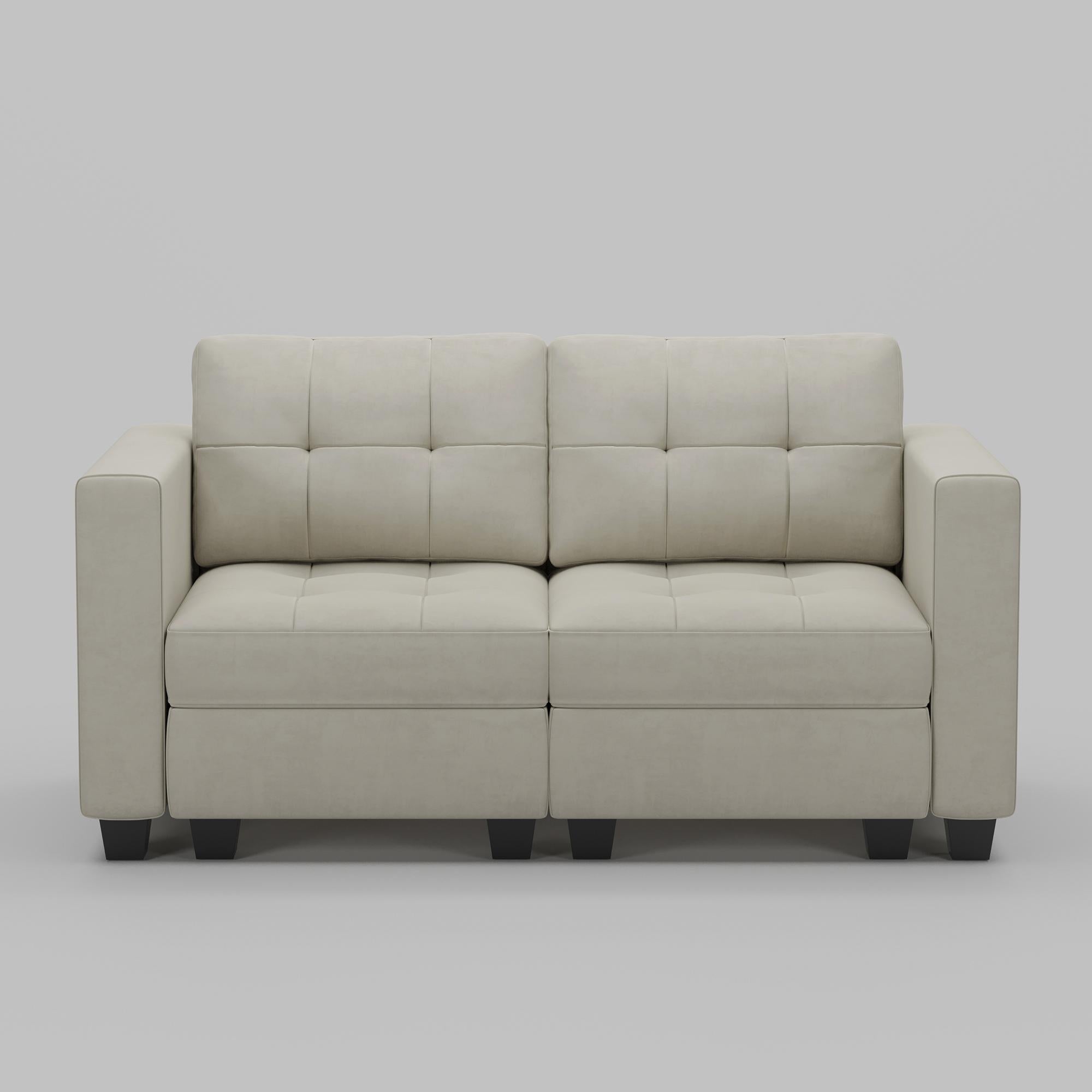 64" Beige And Black Velvet Modular Loveseat With Storage