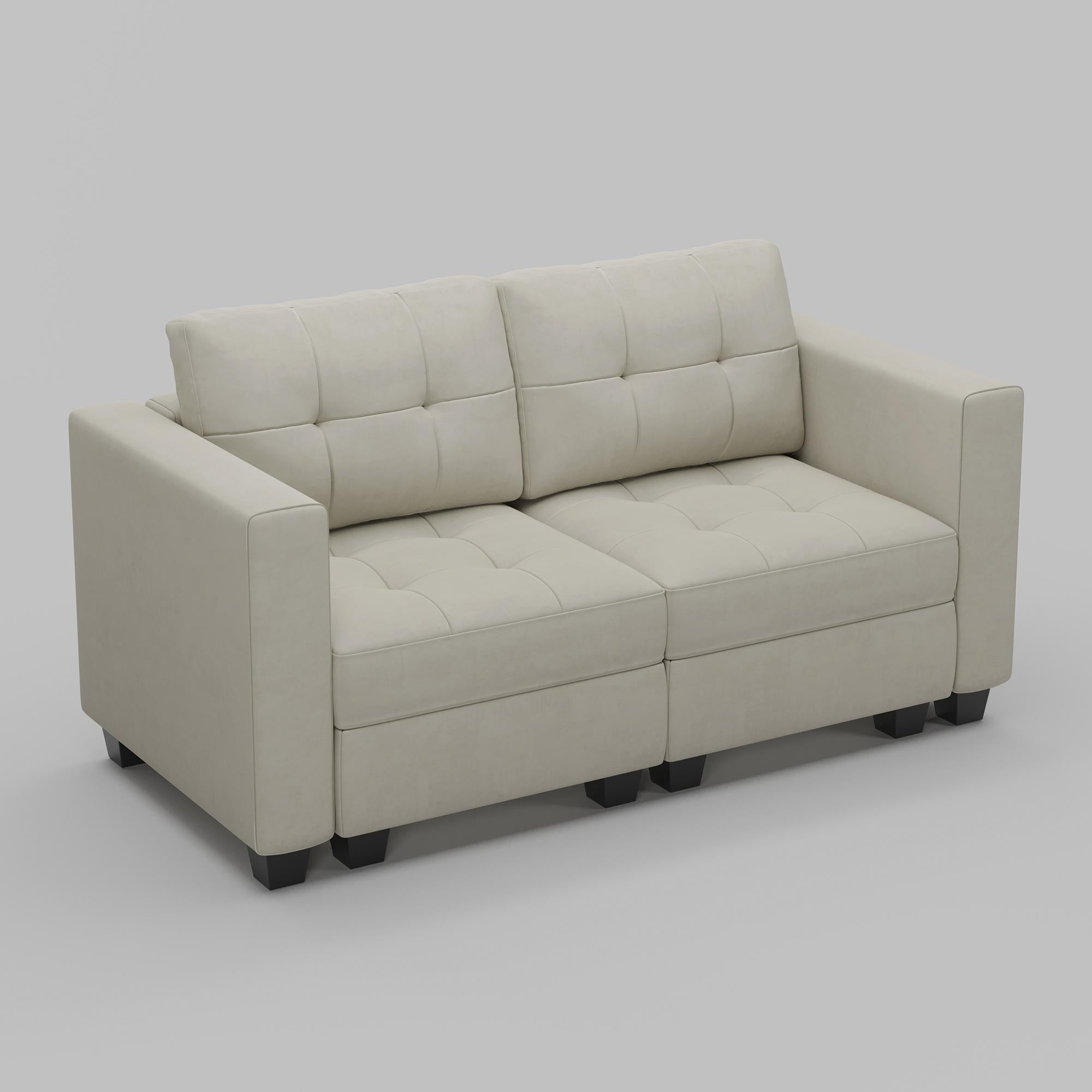 64" Beige And Black Velvet Modular Loveseat With Storage