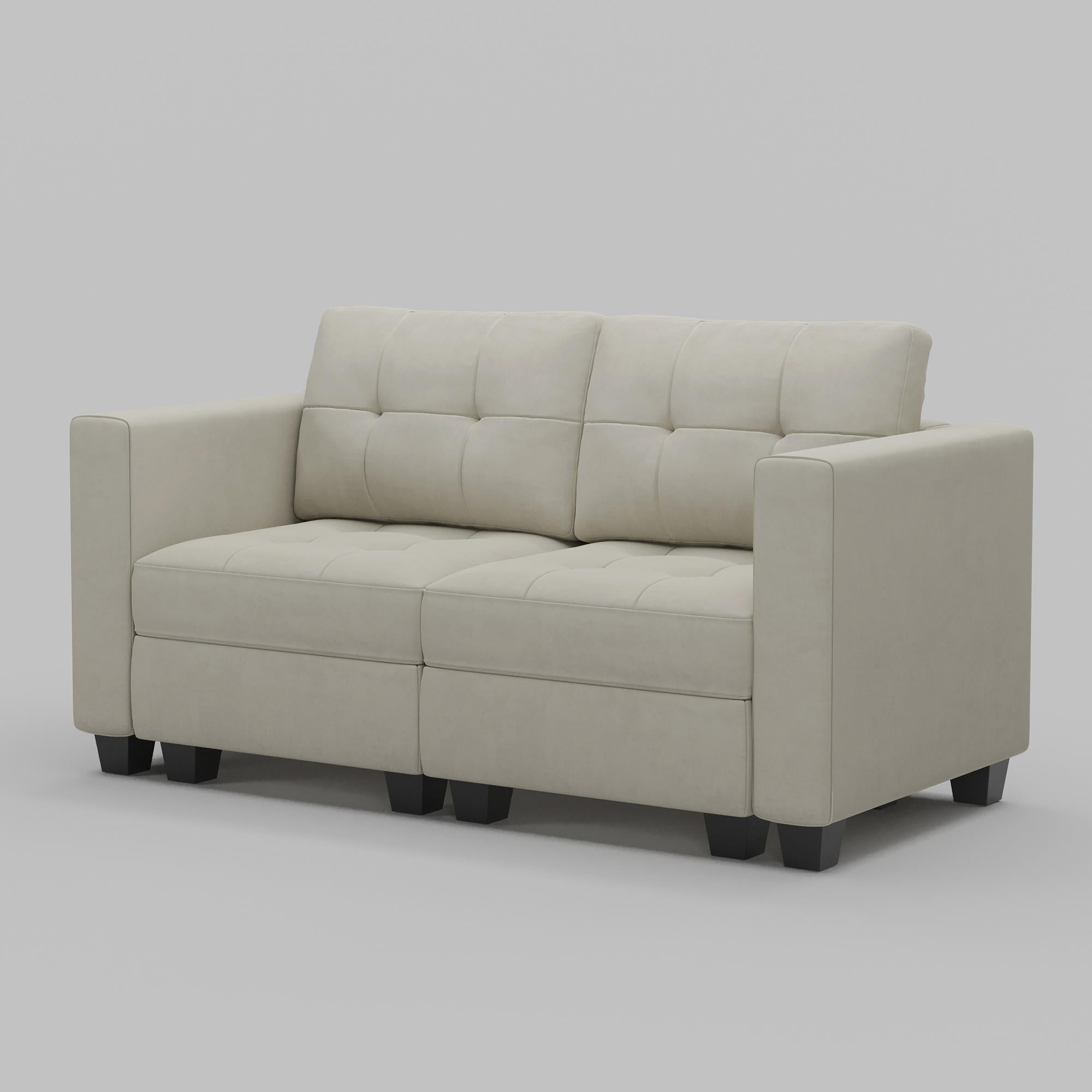 64" Beige And Black Velvet Modular Loveseat With Storage