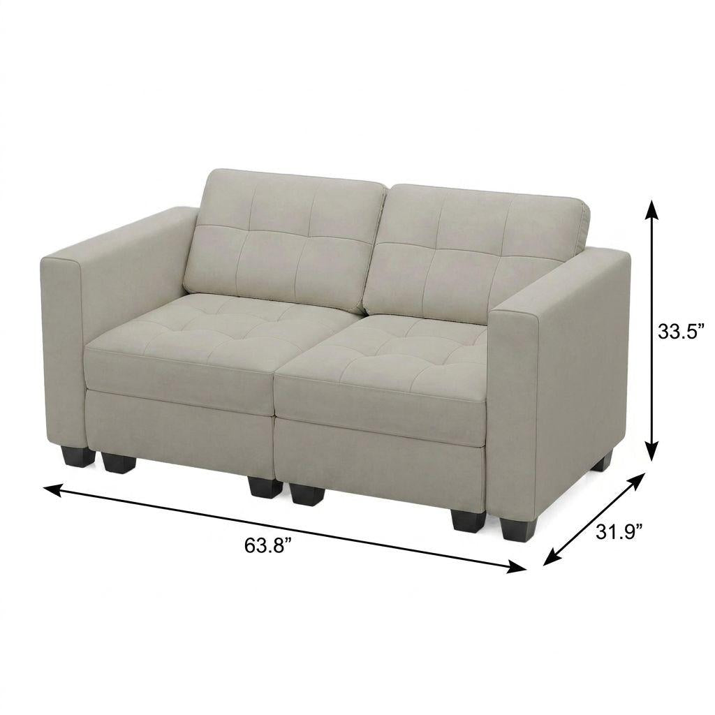 64" Beige And Black Velvet Modular Loveseat With Storage