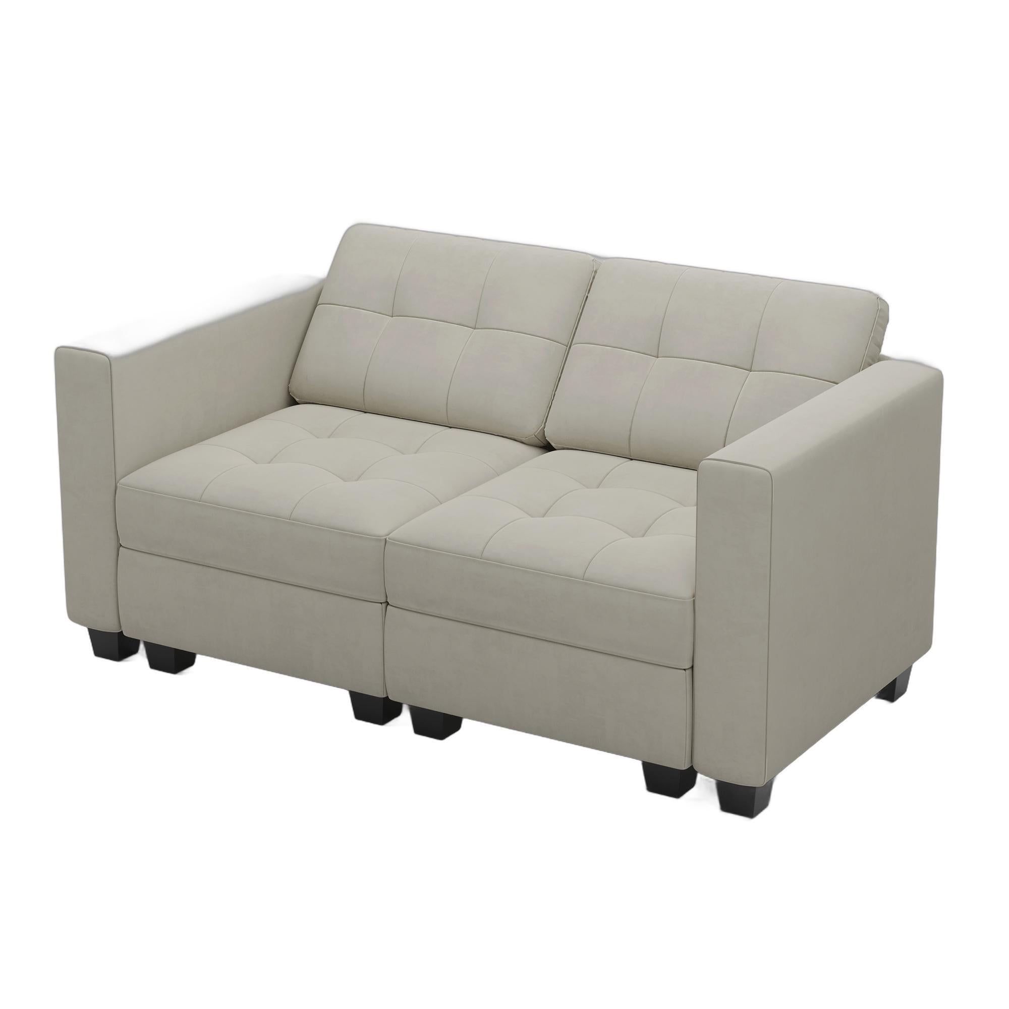 64" Beige And Black Velvet Modular Loveseat With Storage