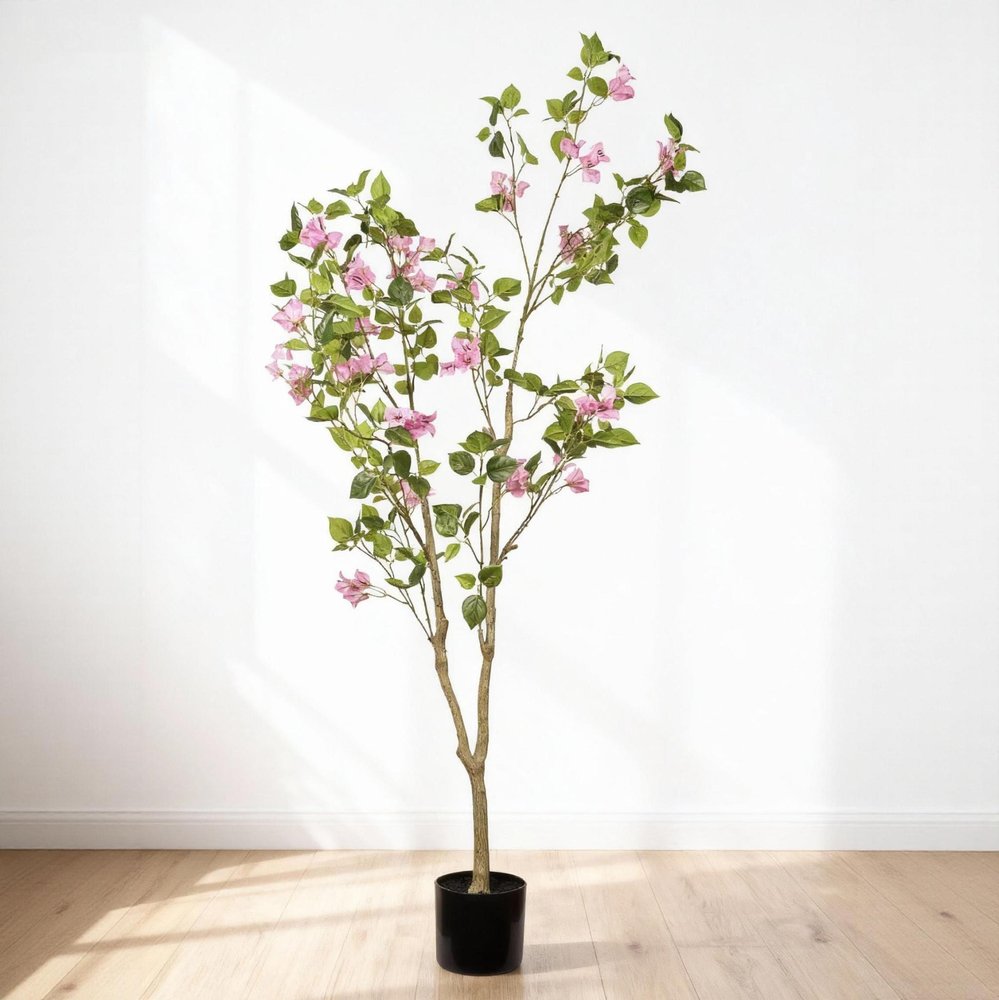 60" Pink Artificial Flowering Tree In Round Black Pot