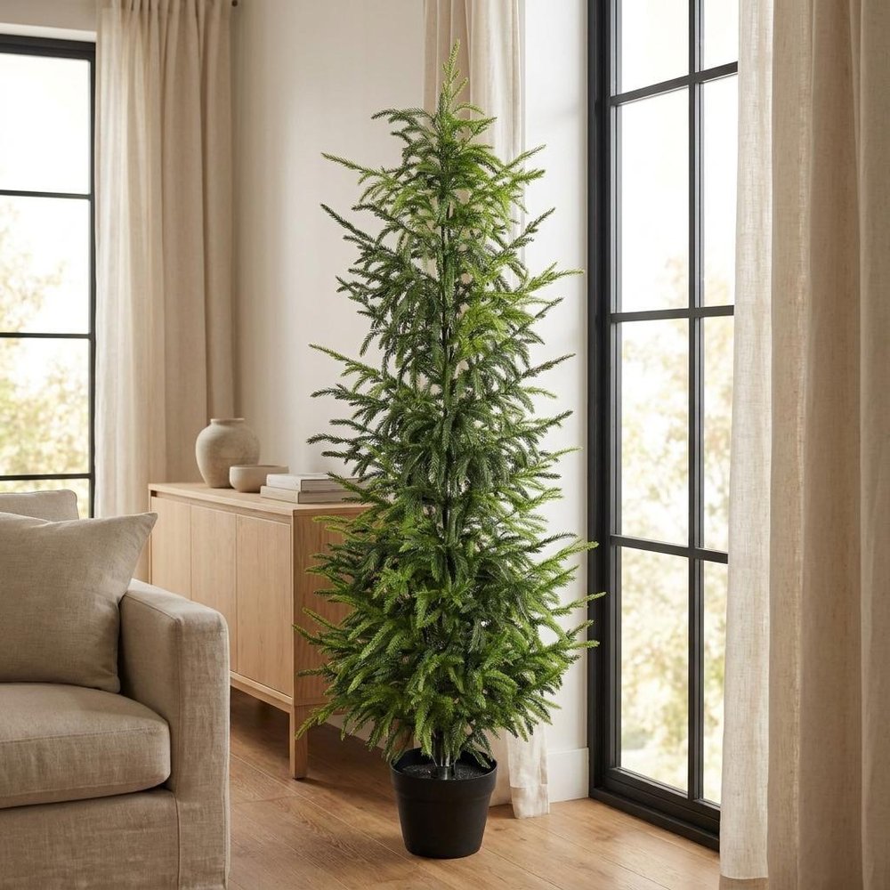 Set of Two 60" Green Artificial Pine Tree In Round Black Pot