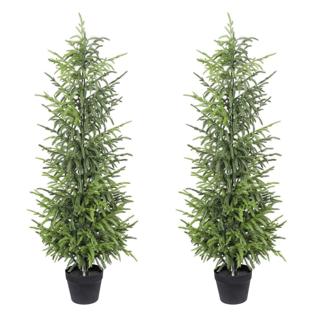 Set of Two 60" Green Artificial Pine Tree In Round Black Pot
