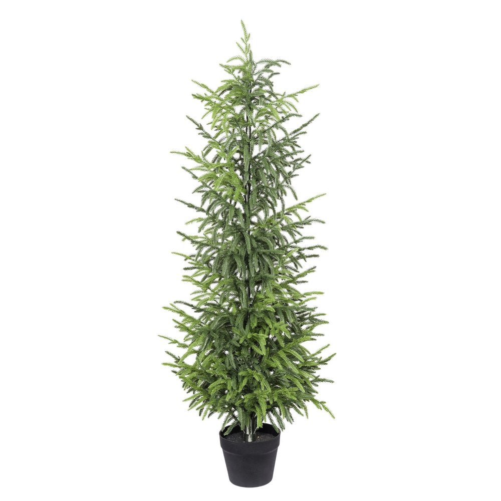 60" Green Artificial Pine Tree In Round Black Pot