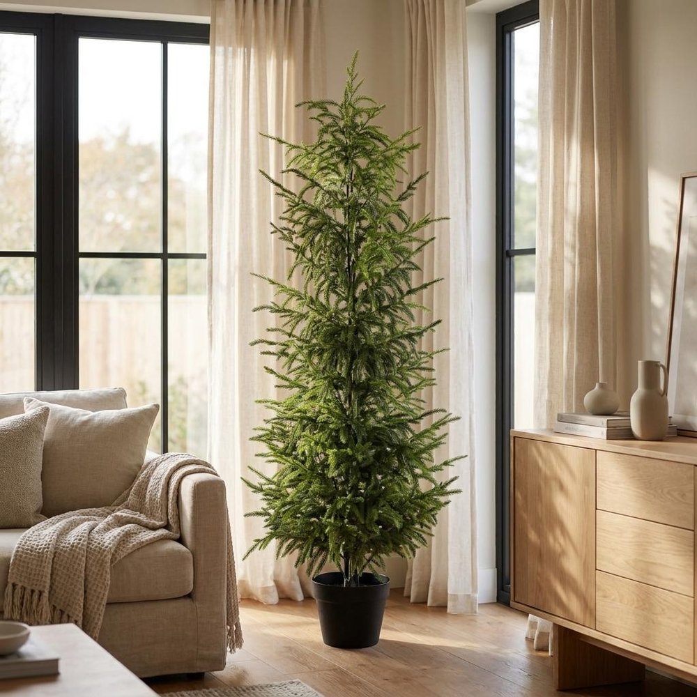 60" Green Artificial Pine Tree In Round Black Pot
