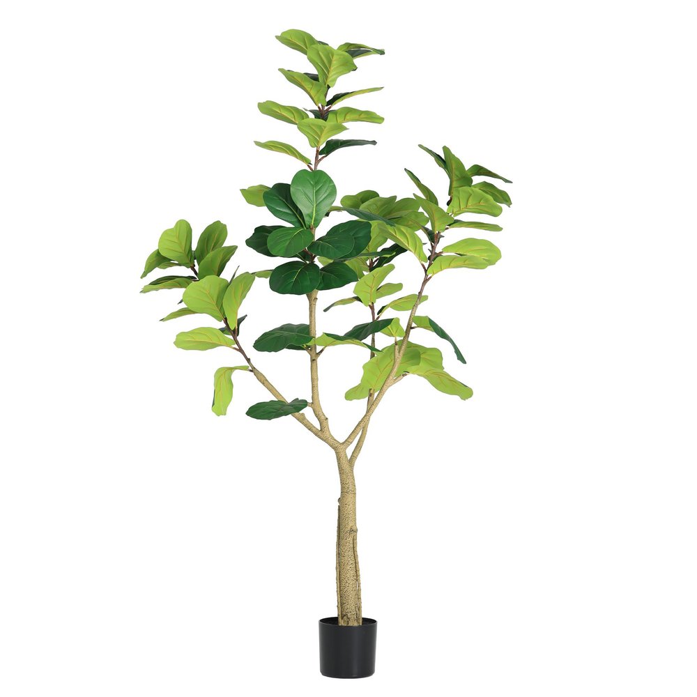 72" Green Artificial Fiddle Leaf Tree In Round Black Pot