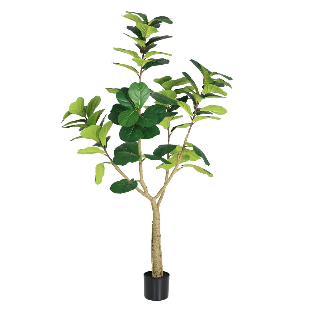 72" Green Artificial Fiddle Leaf Tree In Round Black Pot
