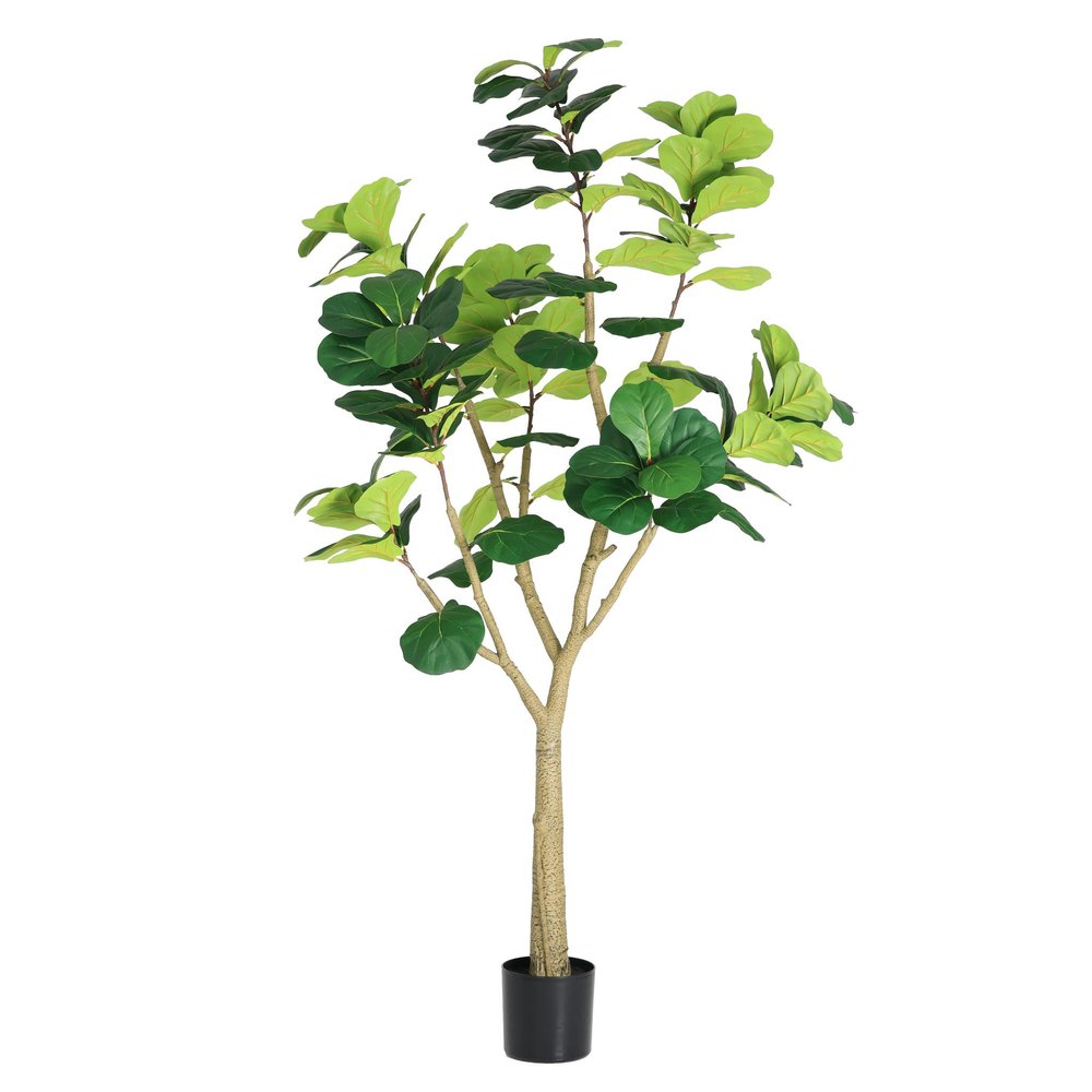 84" Green Artificial Fiddle Leaf Tree In Round Black Pot