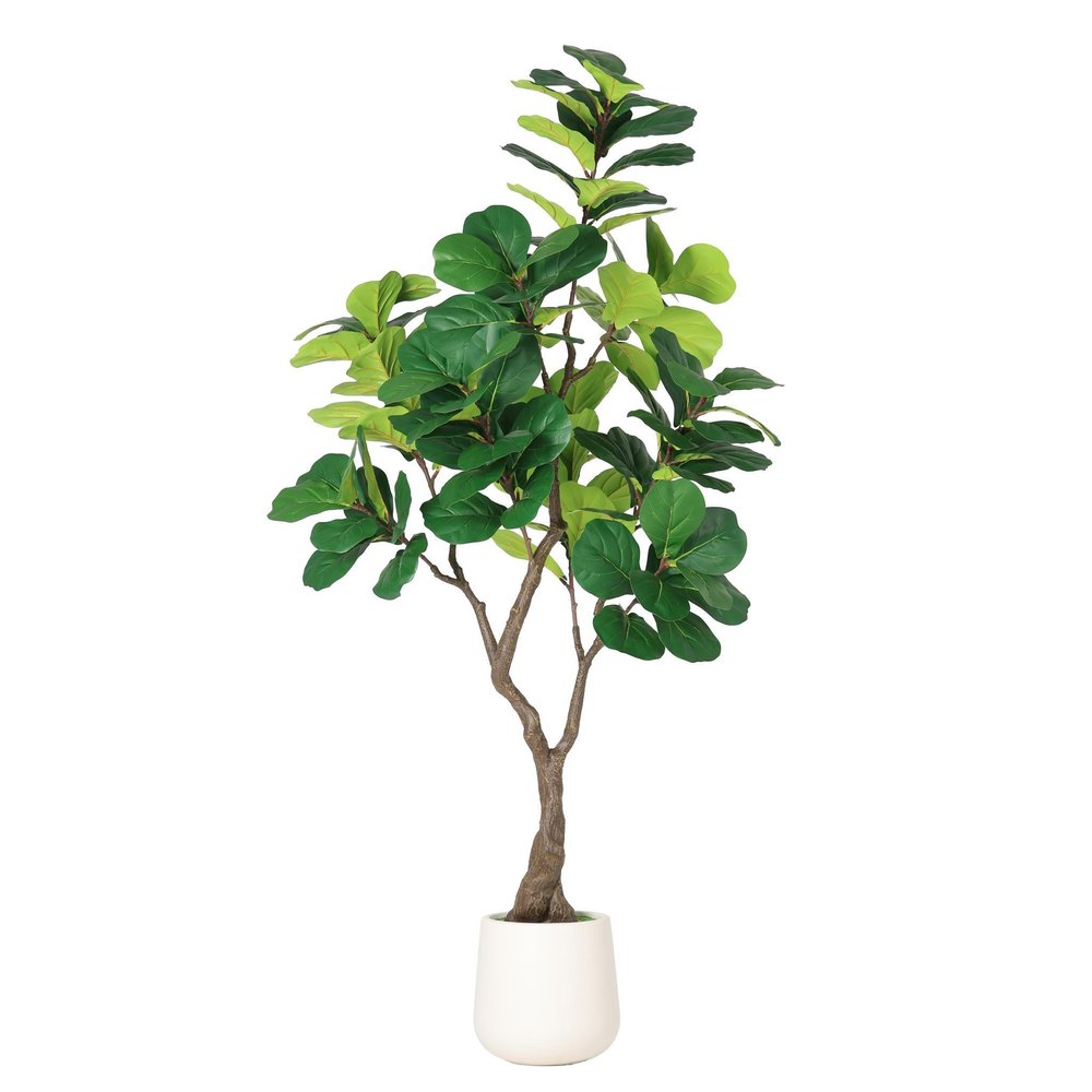 72" Green Artificial Fiddle Leaf Tree In Round White Pot