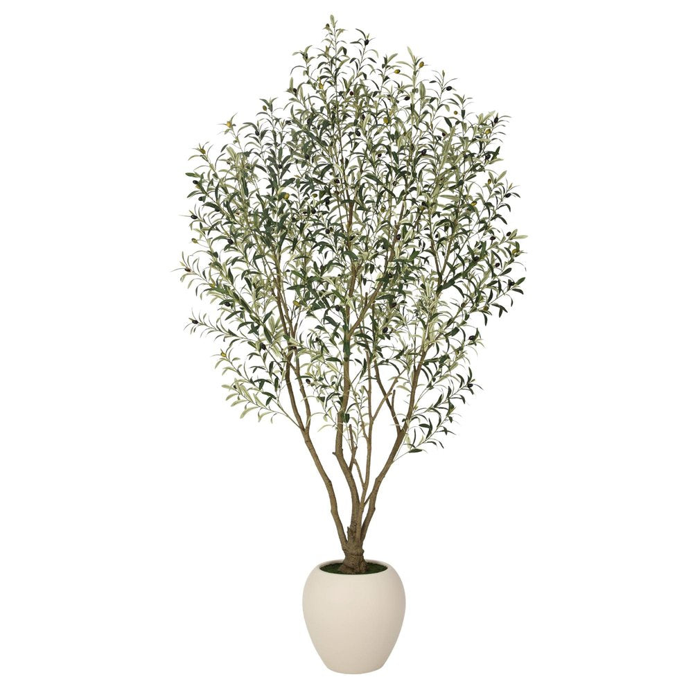 96" Green Artificial Olive Tree In Round White Planter