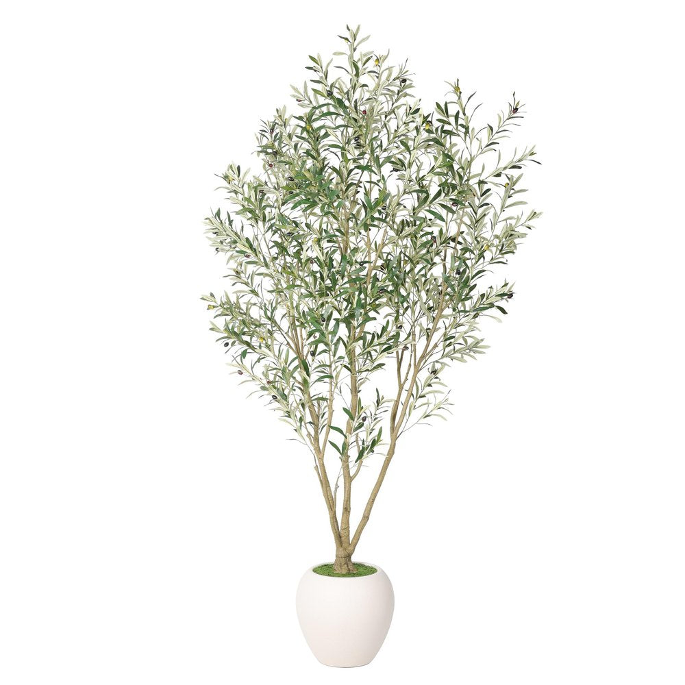 96" Green Artificial Olive Tree In Round White Planter