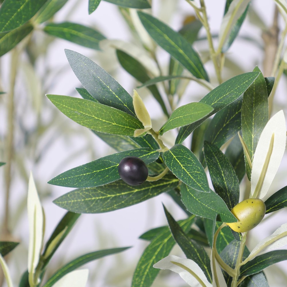 96" Green Artificial Olive Tree In Round White Planter