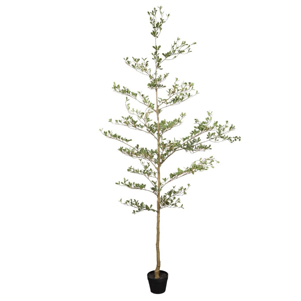 84" Green Artificial Olive Tree In Round Black Pot