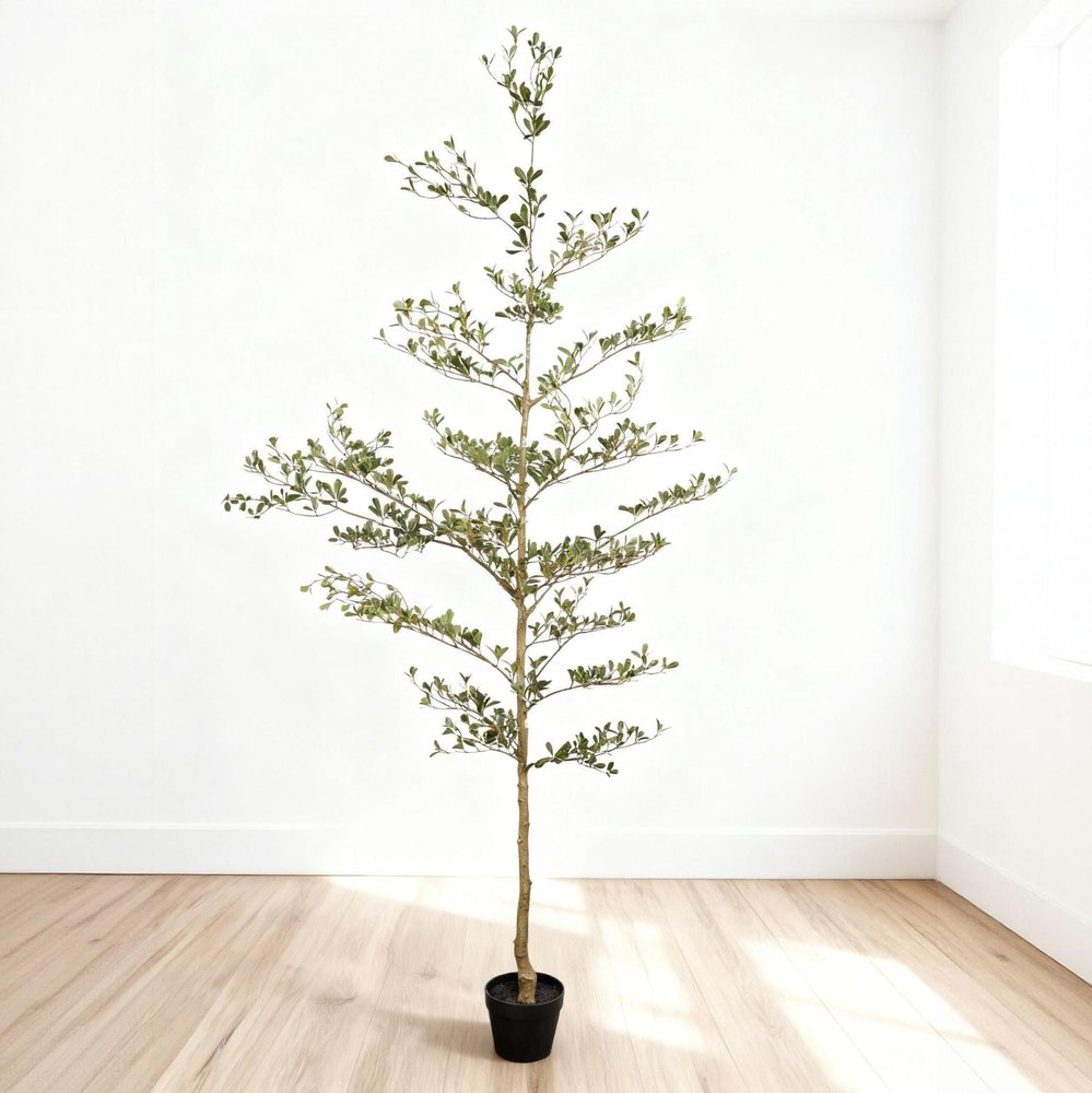 84" Green Artificial Olive Tree In Round Black Pot