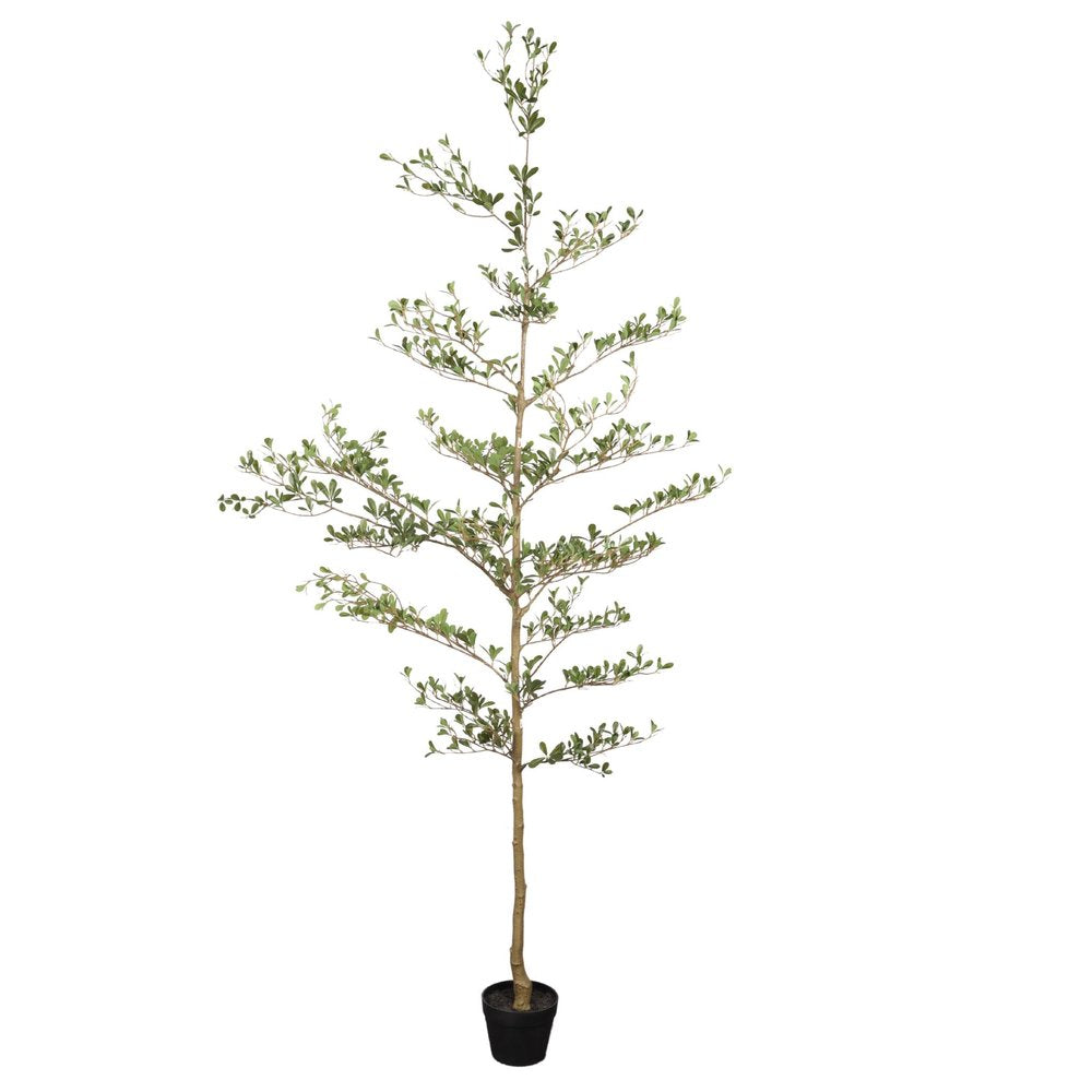 84" Green Artificial Olive Tree In Round Black Pot