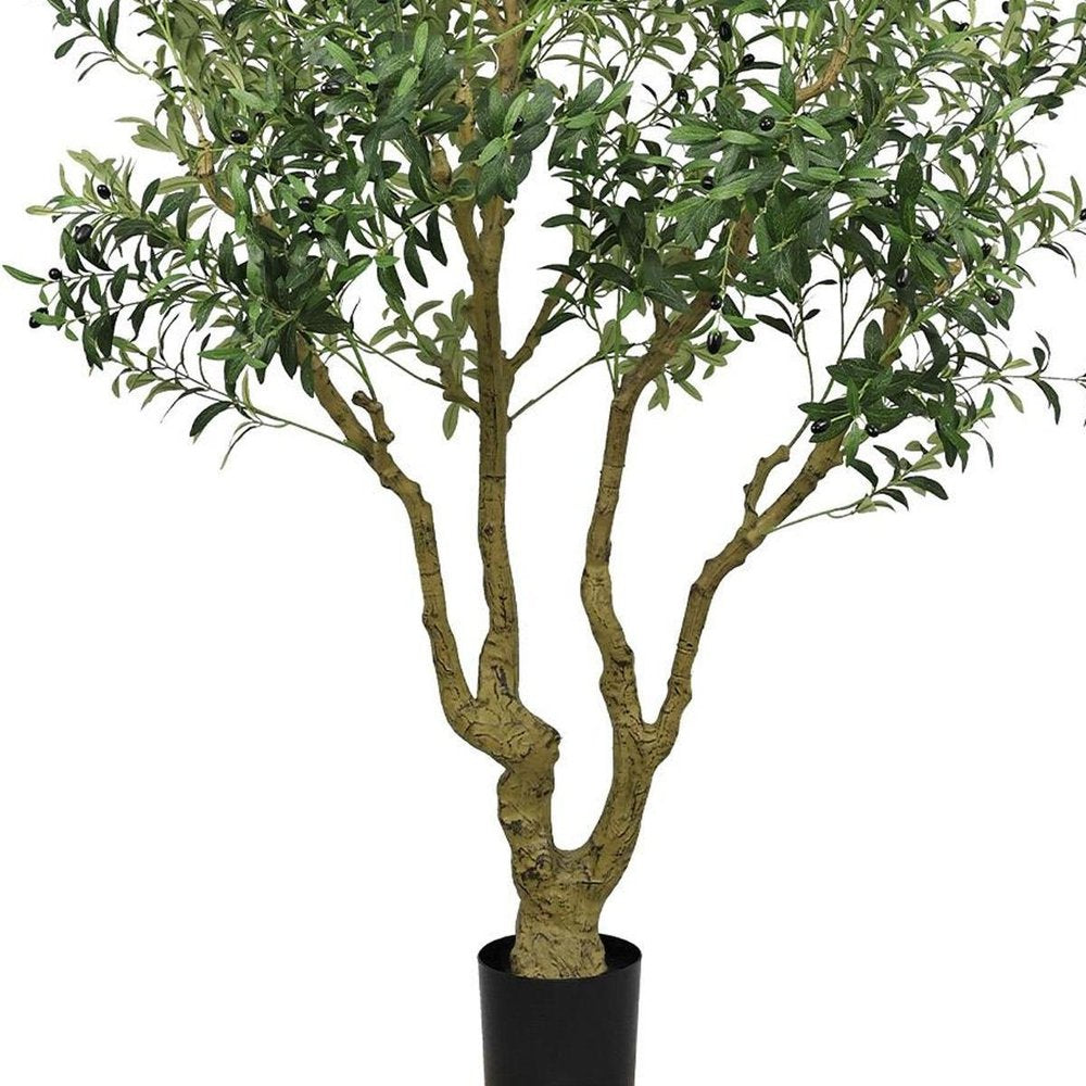 96" Green Artificial Olive Tree In Round Black Planter