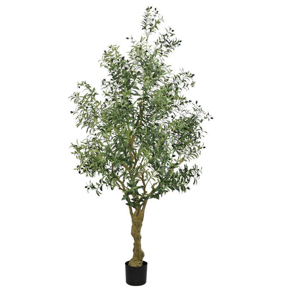 96" Green Artificial Olive Tree In Round Black Planter