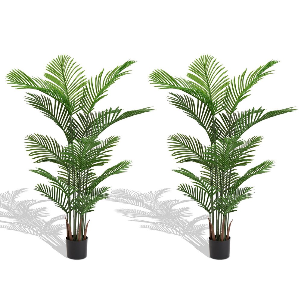 Set of Two 62" Green Artificial Palm Tree In Round Black Pot