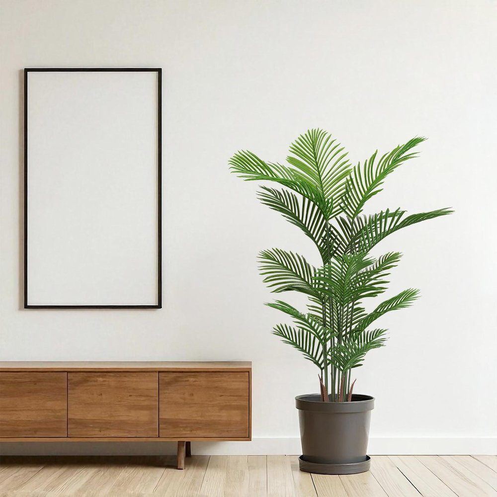 Set of Two 62" Green Artificial Palm Tree In Round Black Pot