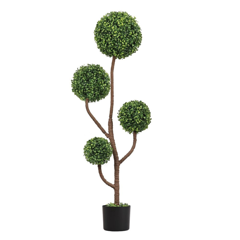 48" Green Artificial Boxwood Tree In Round Black Pot