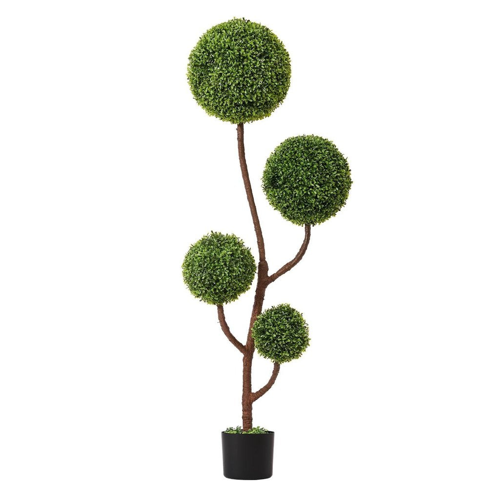 60" Green Artificial Boxwood Tree In Round Black Planter
