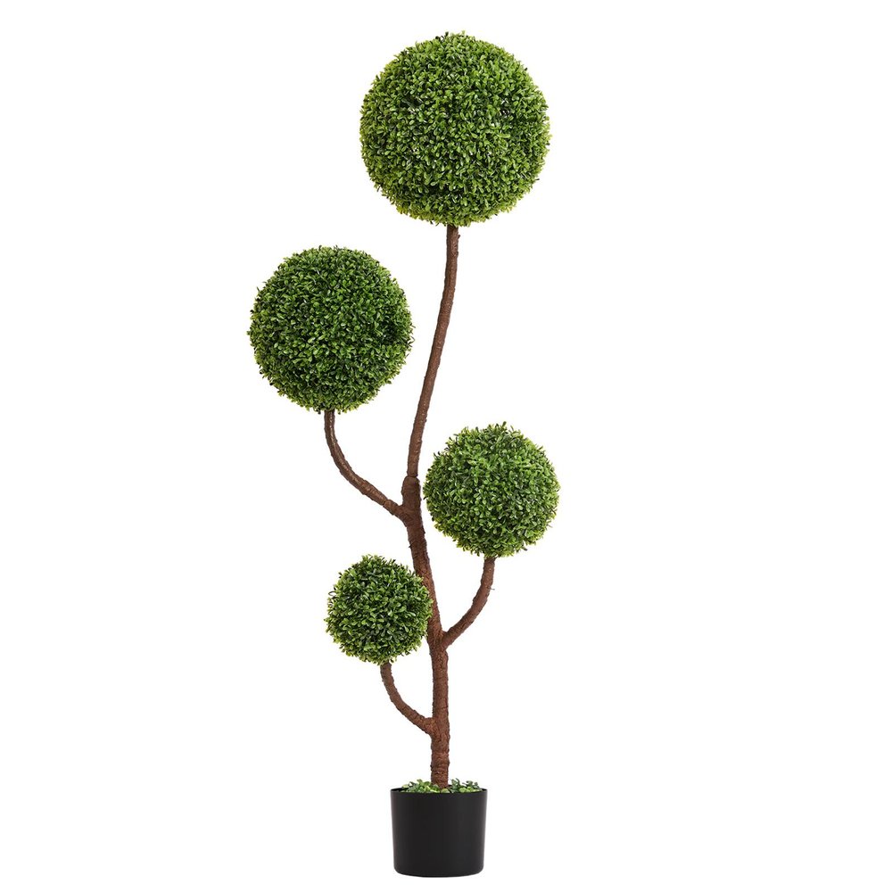 60" Green Artificial Boxwood Tree In Round Black Planter