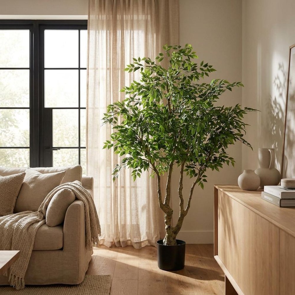 84" Green Artificial Ficus Tree In Round Black Pot