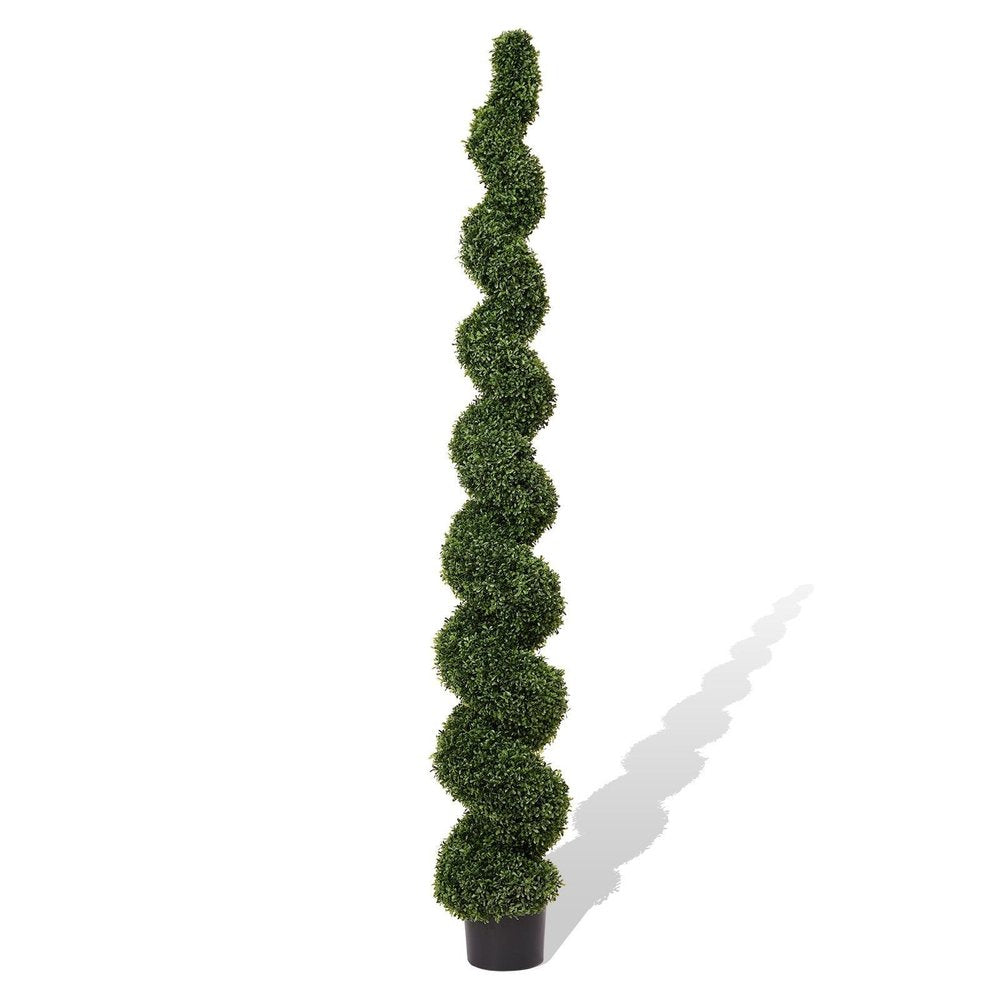 84" Green Artificial Boxwood Tree In Round Black Planter