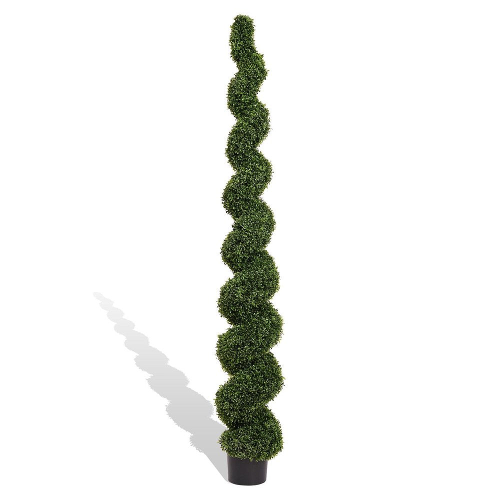 84" Green Artificial Boxwood Tree In Round Black Planter