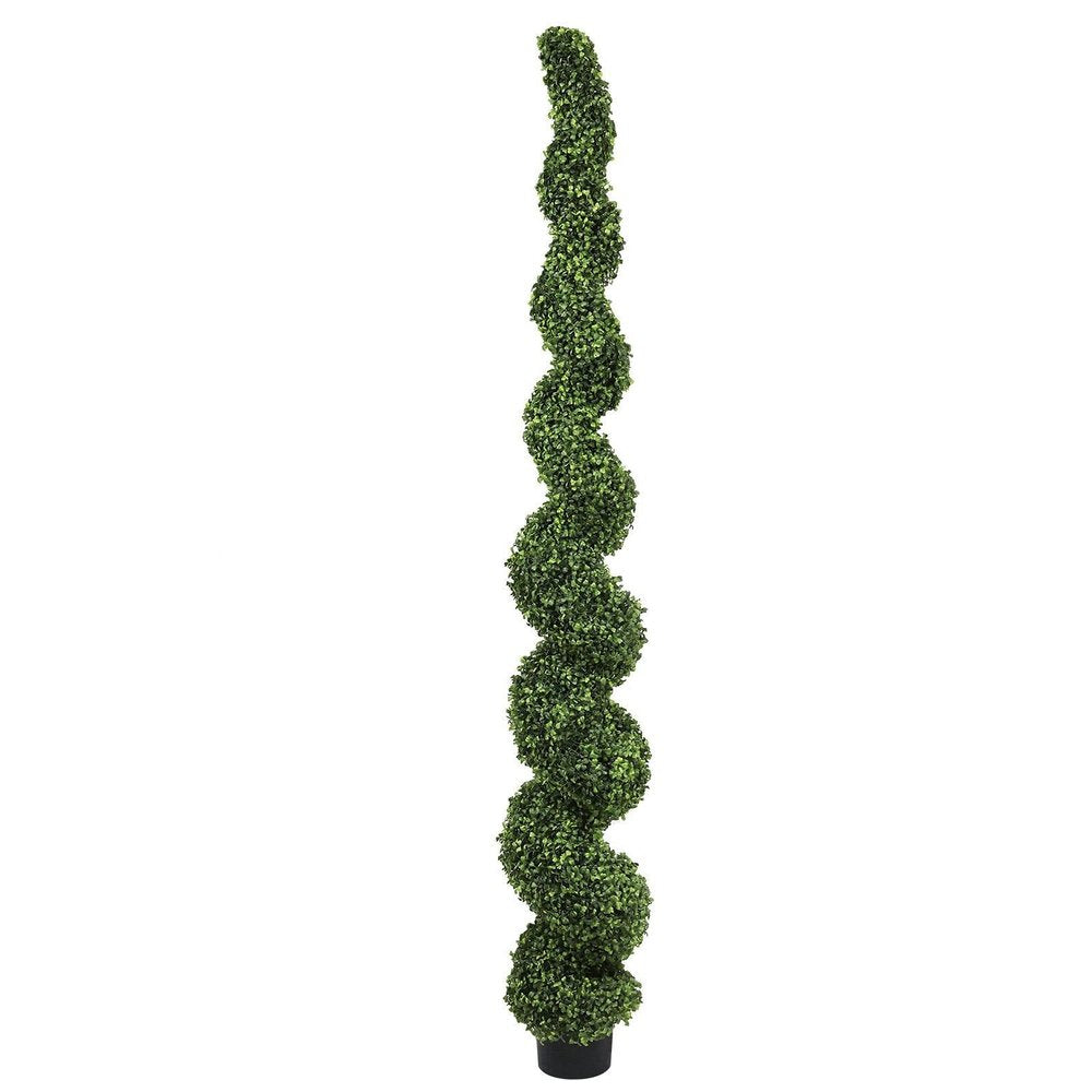 84" Green Light Green And Dark Green Artificial Boxwood Tree In Round Black Planter