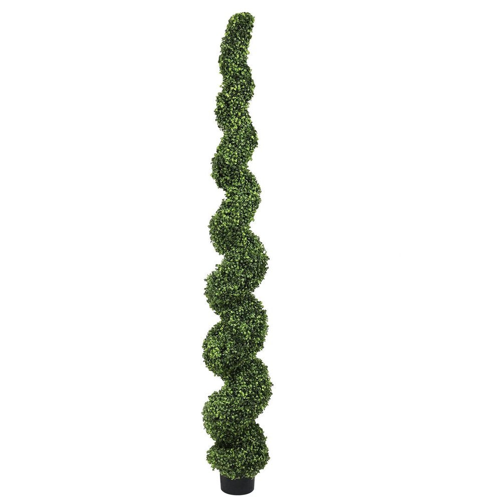 84" Green Light Green And Dark Green Artificial Boxwood Tree In Round Black Planter