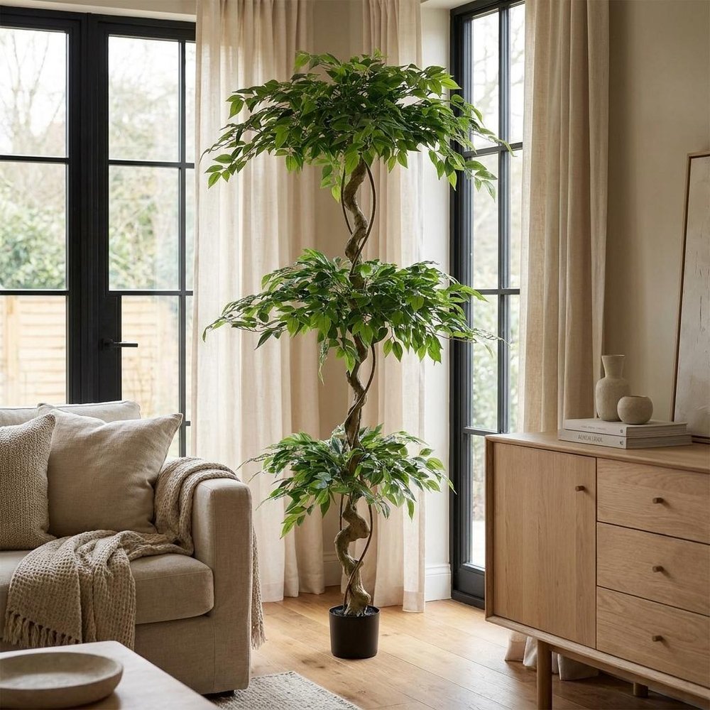 72" Green Artificial Ficus Tree In Round Black Pot