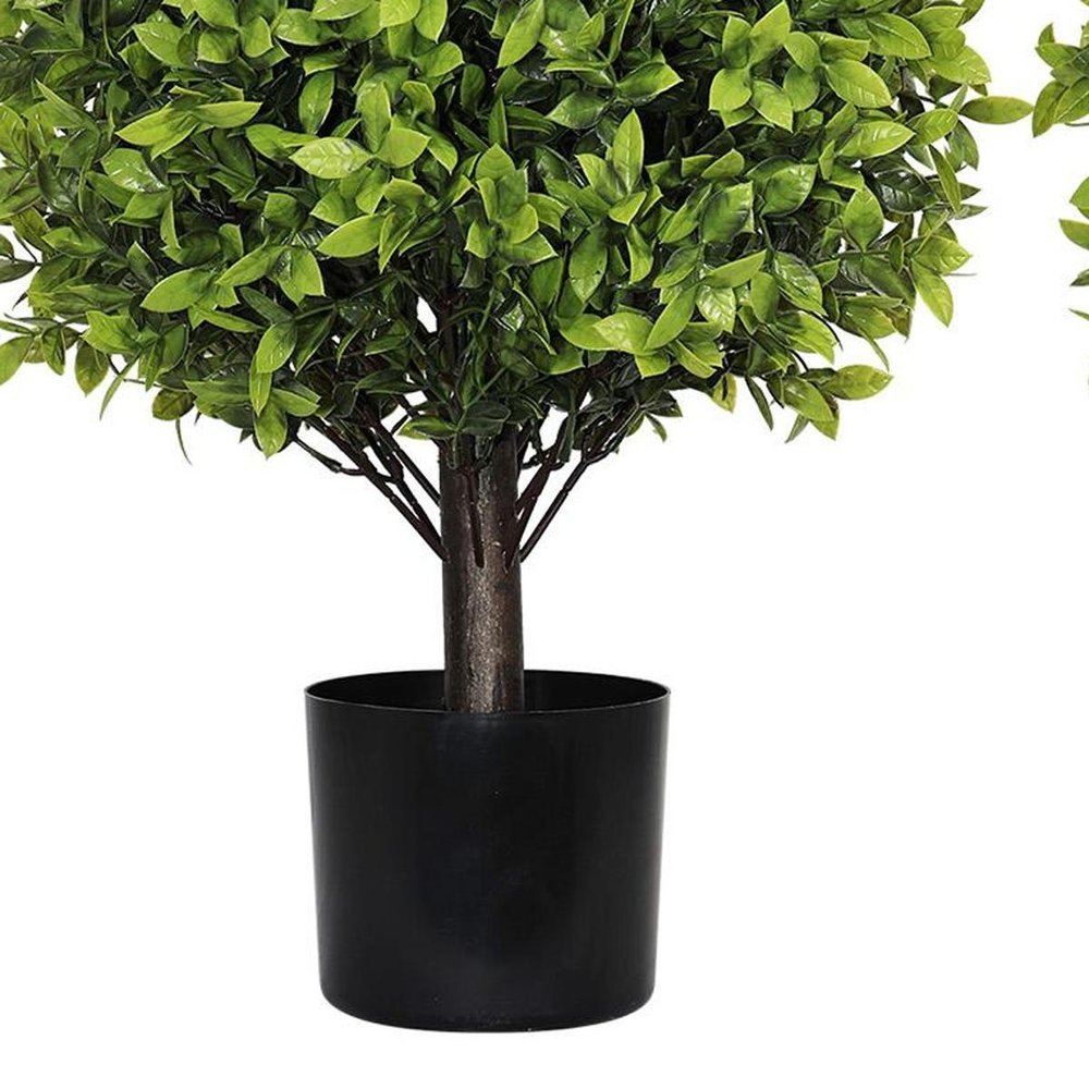 Set of Two 22" Green Artificial Boxwood Tree In Round Black Pot