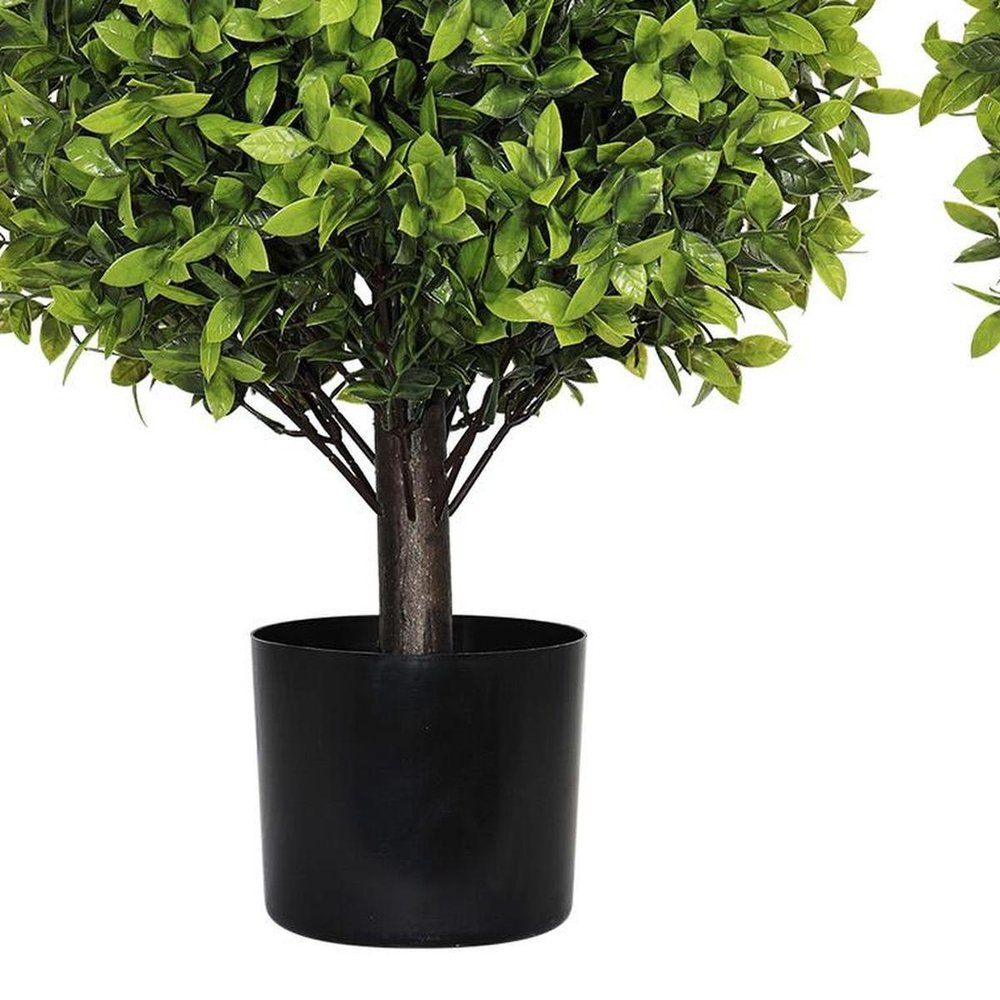 Set of Two 22" Green Artificial Boxwood Tree In Round Black Pot