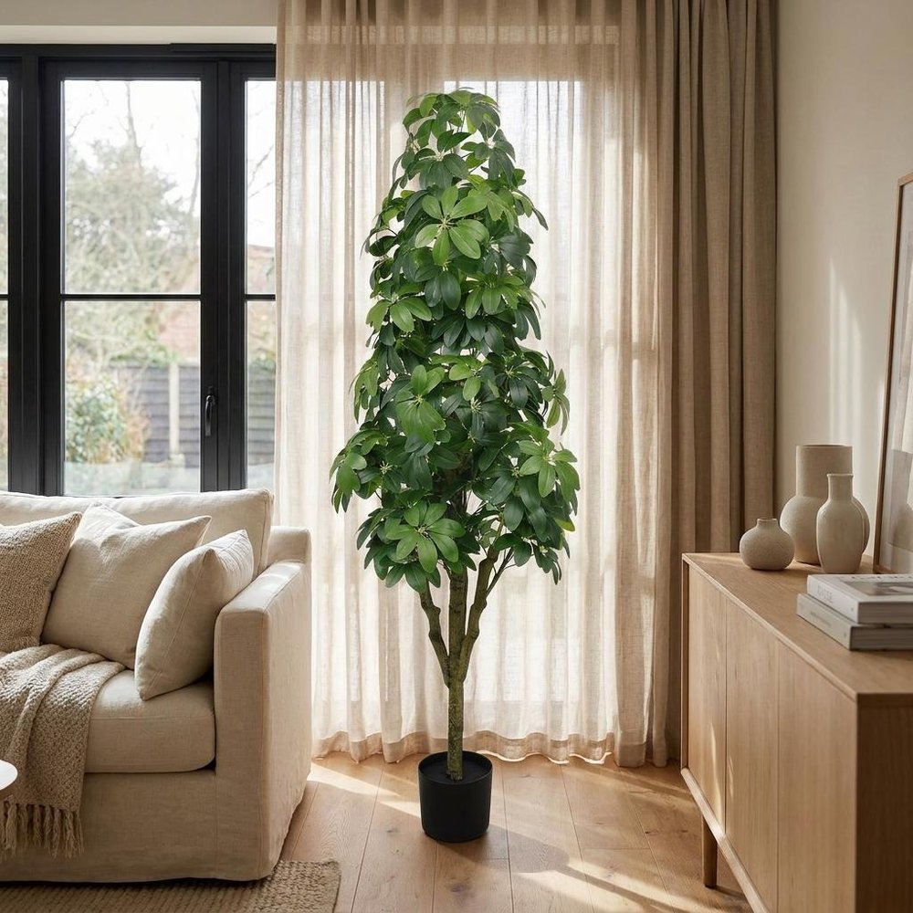 62" Green Artificial Ficus Tree In Round Black Pot
