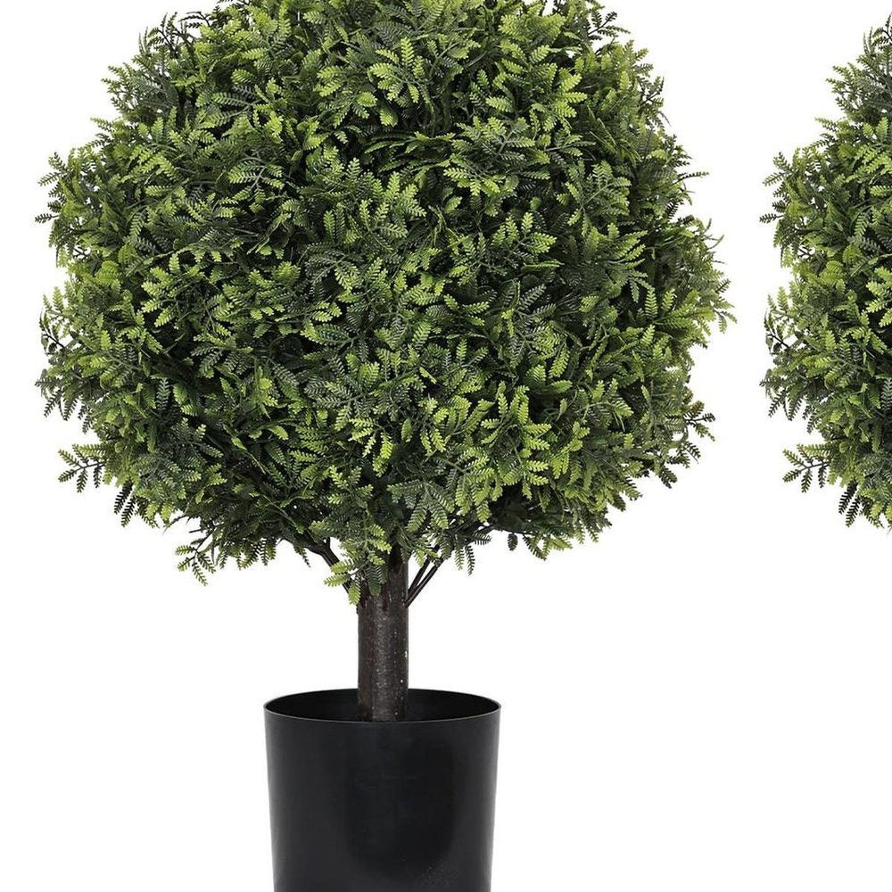 Set of Two 22" Green Artificial Boxwood Tree In Round Black Pot
