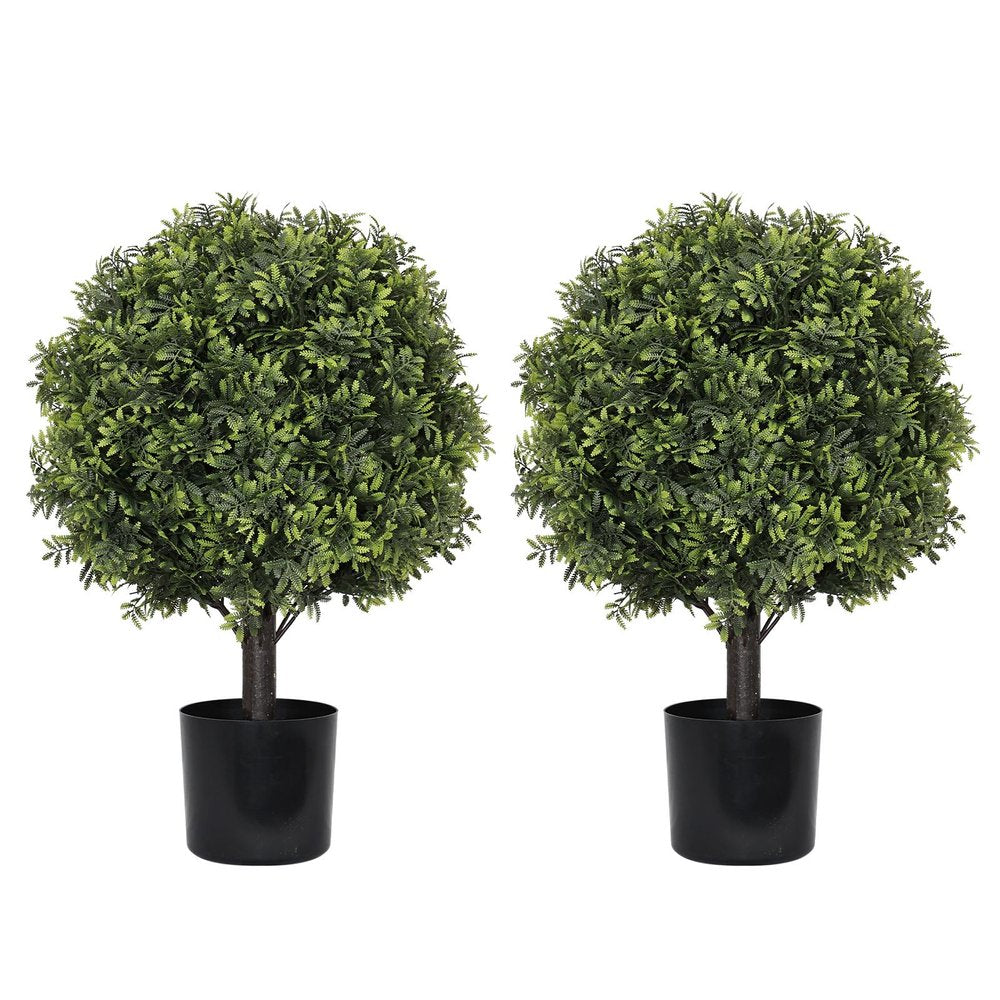 Set of Two 22" Green Artificial Boxwood Tree In Round Black Pot